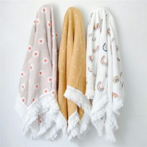 organic cotton swaddle with tassels SB04